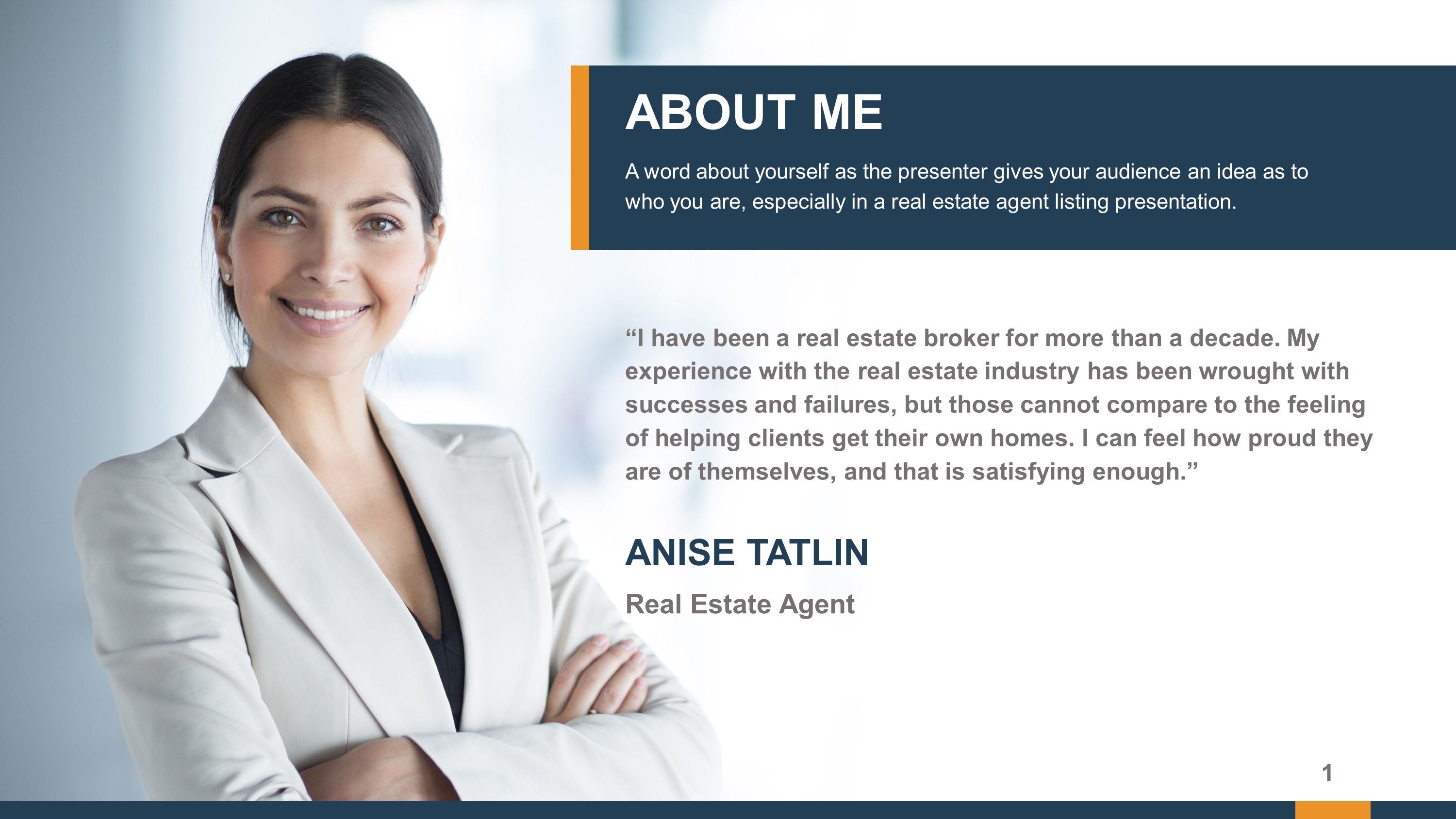 Professional Real Estate About Me PowerPoint Slide