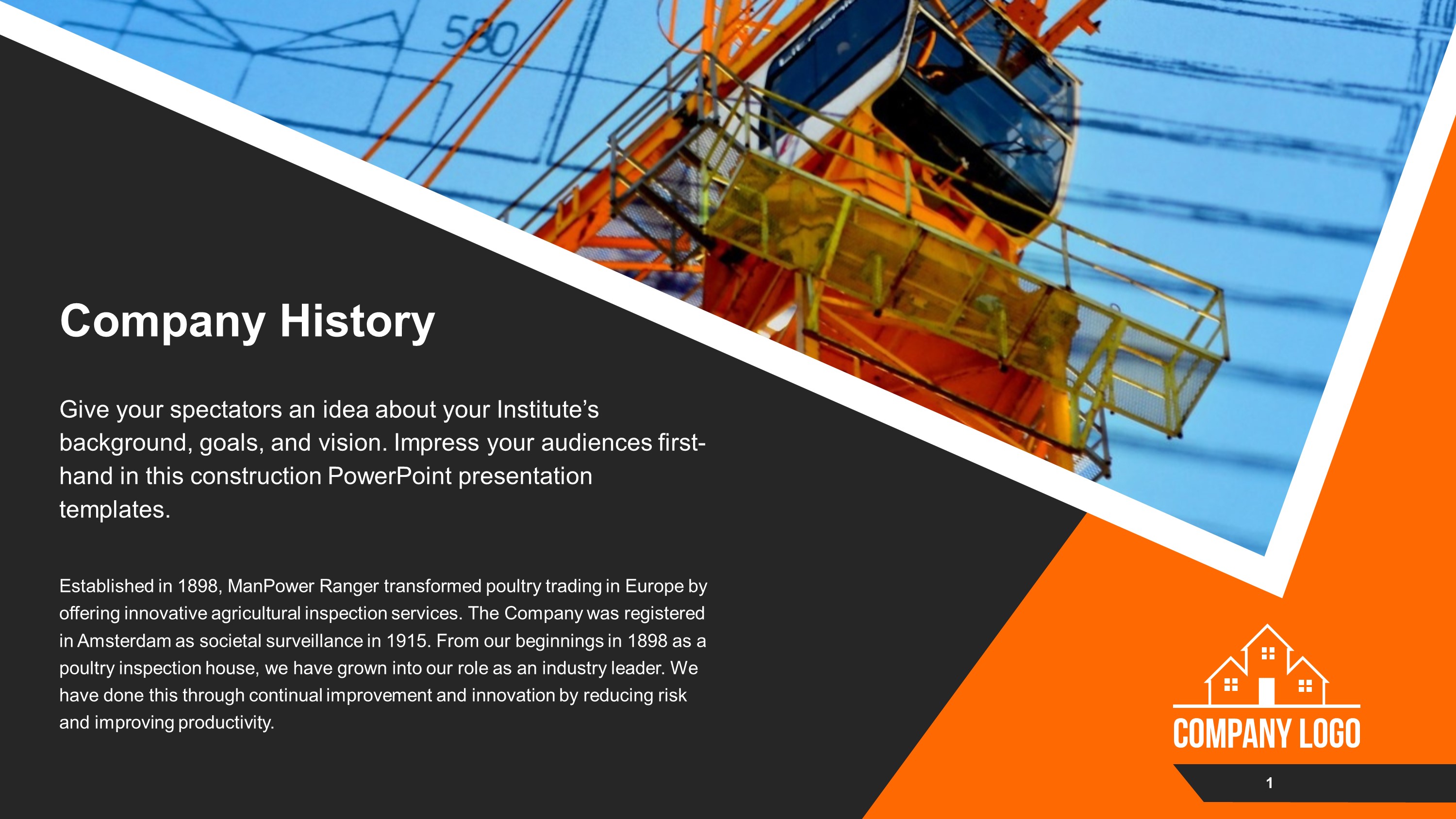 Free Construction Company History PowerPoint Slide