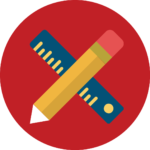 A pencil and a ruler crossed in an "X" shape, placed inside a red circular background. The pencil is yellow with a pink eraser, and the ruler is blue with yellow markings. This design is perfect for enhancing free PowerPoint templates with vibrant school-themed elements.